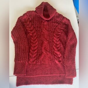 Dark red cowl neck chunky sweater